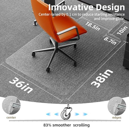 Office Chair Mat for Low Pile Carpet 36" x 48" Convex, Extended Protector