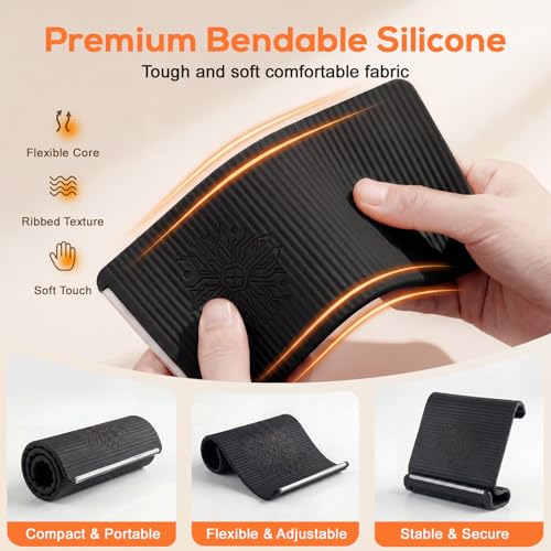Flexible Silicone Aluminum Phone Stand,2026 New Anti-Slip Fexible Silicone Phone Holder,Folded into Any Shape Phone Holder for Tablet Laptop,Travel, Desk,Bed,Treadmill -2 Pcs - color: Black+Orange