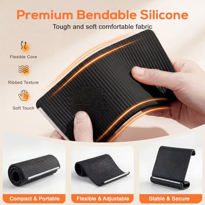 Flexible Silicone Aluminum Phone Stand,2026 New Anti-Slip Fexible Silicone Phone Holder,Folded into Any Shape Phone Holder for Tablet Laptop,Travel, Desk,Bed,Treadmill -2 Pcs - color: Black+Orange