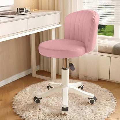 Small Round Rolling Desk Chair Armless Comfy Vanity Computer Chair Height Adjustable Swivel Work Spa Chair - color: Pink, style: Set of 2 with backrest