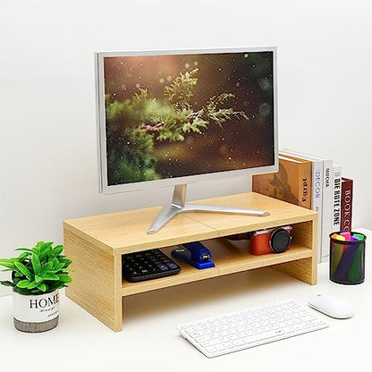 TEAMIX 20 inch Monitor Riser Stand - 2 Tiers, Wood Desktop Bookshelf, Maple - color: Natural Maple, size: 20 x 9.5 x 6.7 inches