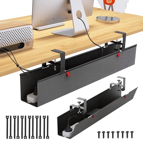 Under Desk Cable Management Tray - Under Desk Cord Management - Clamp/Screw Mount - Fabric Wire Management - Cable Raceways Tray Cord Hiders for Office/Home (Black, 36"×5.6") - color: Black, size: 36"×5.6"