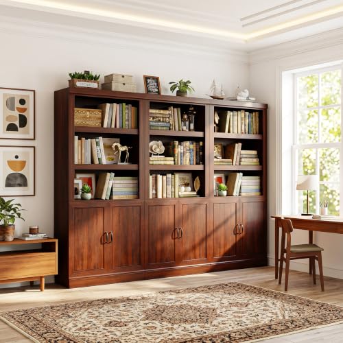 Unikito 71 Inch Tall Bookshelf with Doors and Adjustable Shelves, Cherry | 5-Shelf Storage Bookcase, Thick Wood, Sturdy and Solid, Freestanding Display Cabinet for Living Room, Home Office, Bedroom - color: Cherry, size: 31.5 Inch