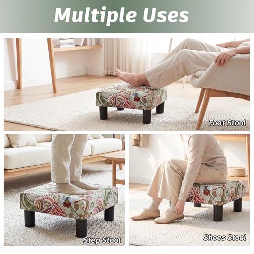 Joveco Small Foot Rest Stool Ottoman, 15" Fabric Square Footstool Upholstered Footrest for Chair, Under Desk, Office, Living Room, Boho Floral - color: Boho Floral