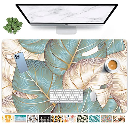 Large Mouse Pad, Mouse Pad, 31.5 x 15.7 Inch, Palm Leaves Tropical | Blue Luxury Non-Slip Desk Pad Keyboard and Mouse Desk Mat for Gamer, Office & Home - color: Blue Luxury Palm Leaves
