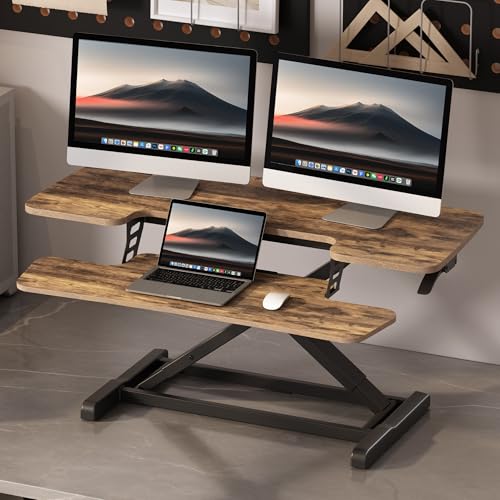 FLEXISPOT Standing Desk Converter 40" Wide Desk Riser for Multi-Device, Large Desktop Sit Stand Workstation for Dual Monitors, Ergonomic Height Adjustable Stand Up Desk Riser, Rustic Brown - color: Rustic, size: 40"