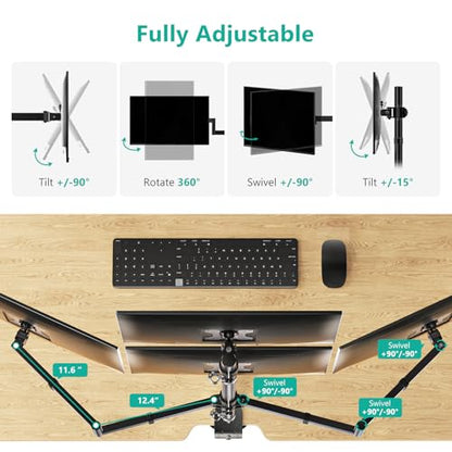 WALI Stacked 4 Monitor Mount for 13-27 inch Screens, up to 22 lbs per Arm | Quad Monitor Stand for Desk, Full Motion with Tilt, Swivel, Rotation, C-Clamp & Grommet Base, VESA 75/100mm (M004S), Black - size: Quad, style: Adjustable