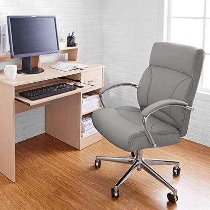 Amazon Basics Executive Desk Chair with Easy Assembly, Adjustable Height, 275lb Capacity, Wide Oversized Cushion, 29.13"D x 25.2"W x 43.11"H, Grey Bonded Leather - color: Grey