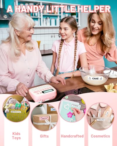 D210S Pink Label Maker Machine with-Tape, Portable Kids Label Maker - color: Pink