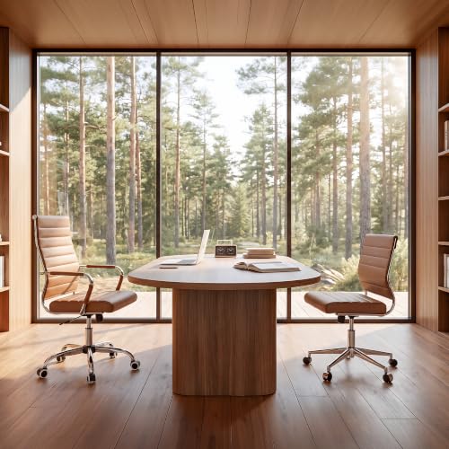 Okeysen Brown Conference Room Chairs, Modern Ergonomic PU Leather Office Desk Chair Ribbed for Office, High Back Executive Swivel Rolling Task Chair for Home - color: Brown