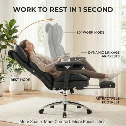 Big & Tall Office Chair, 400lbs Executive Chair with Footrest, Black - color: Black