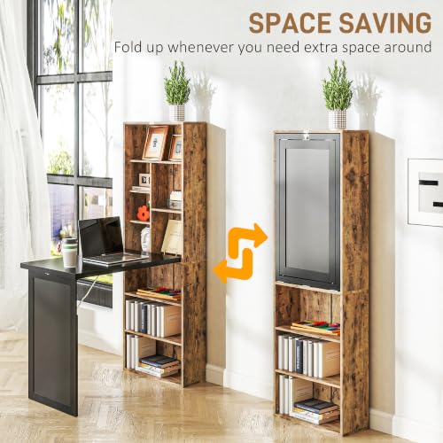 HOMCOM Foldable Desk Wall Mounted Convertible Table, Rustic Brown - color: Rustic Brown