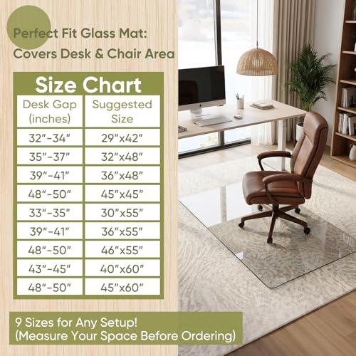 Office Chair Mat for Carpet & Hardwood, Upgraded 30" x 55" Dual Use Tempered Glass Chair Mat for Chair and Footrest Under Desk - size: 30"x55"