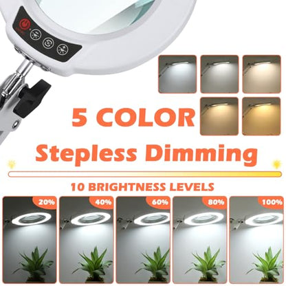 12X Magnifying Glass with Light and Stand, Real Glass Lens Desk Lamp, Lighted Magnifier with Light Stepless Dimming Hands Free for Craft, Reading, Painting, Sewing, Solder - White - color: White