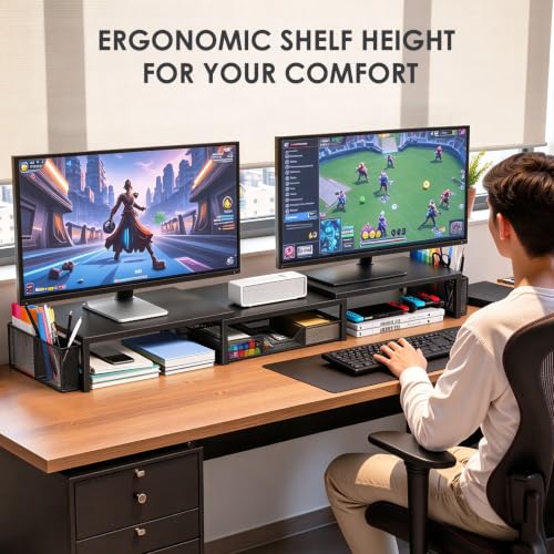OPNICE Desk Organizers and Accessories, Dual Monitor Stand Riser - color: Matte Black