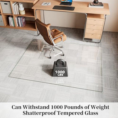 Glass Chair Mat 50" x 65" Tempered Glass Office Chair Mat - color: Transparent, size: 65" x 50"