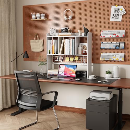 Desktop Bookshelf,Desk Hutch with 3 Shelves for Computer,White - color: White