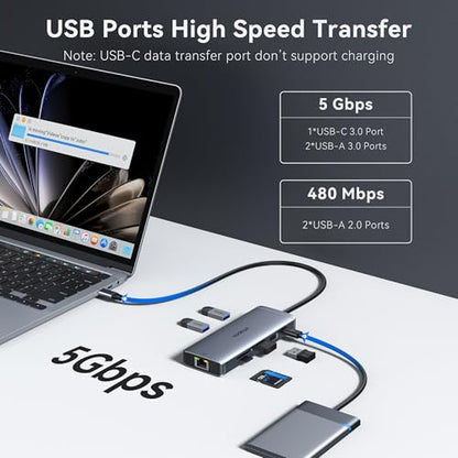 USB C Hub Ethernet USB-C Adapters for MacBook Pro/Air with HDMI 4K@60Hz | Mac Dongle with USB Port, 10 IN 1 USBC to HDMI Adapter 4K, USB C to Ethernet, 100W PD, USB-C to SD/TF Card Reader Dongle Hub