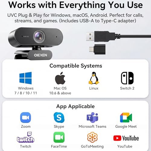 4K Ultra HD Webcam with 1/2.8"CMOS Sensor,PDAF Autofocus,1080P@60FPS | Dual Noise-Canceling Mics,Privacy Cover,USB Streaming Webcam for PC/Mac,Gaming,Video Calling,Live Streaming&Meetings