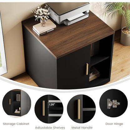 ModernMate Printer Stand with Door, Open Adjustable Shelves | 23" Printer Table, File Cabinet, Under Desk Storage Cabinet for Office, Living Room, and Study, Black Walnut - color: Black Walnut