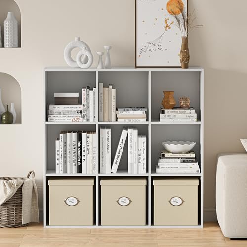 VDNEND Wooden Storage Organizer with Closed Back Panel, 11in Cube Shelf Opening, Bookshelf, Display Shelf,Closet Cabinet for Home and Office (Embossed White, 9-Cube 35.98L*9.45W*35.91H) - color: Embossed White, size: 9-Cube 35.98L*9.45W*35.91H