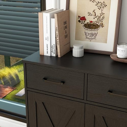 Panana Sideboard 2 Drawers 2 Doors Entryway Storage Cabinet Living Room Organizer Farmhouse Style Wooden Kitchen Cupboard (Black) - color: Black