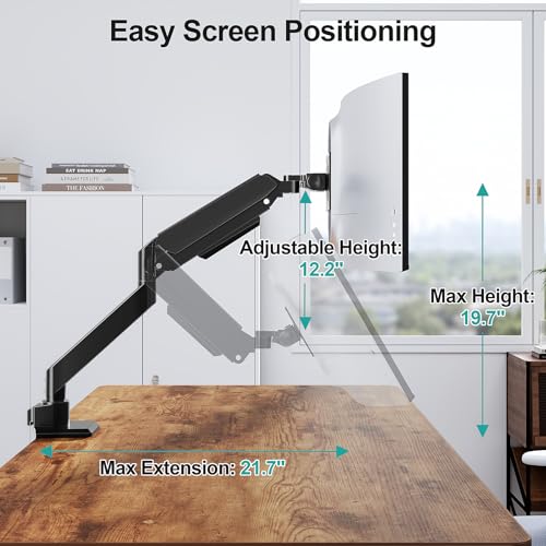 MOUNT PRO Heavy Duty Monitor Arm for 49 inch Ultrawide Screen up to 44 lbs, Single Desk Computer Mount Curved Monitor Stand for Samsung Odyssey G9, Adjustable Gas Spring VESA Mount 75x75 100x100 - size: Max 49", style: Single