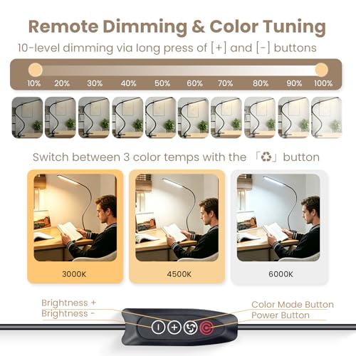 LED Desk Lamp with Clamp for Reading,Nail Art & Painting | 3 Color Modes,10 Brightness Dimmable,Clip Lamp for Easel,Salon Manicure,Reading and Nail Art & Painting - color: Black