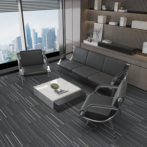wonline 5 Seat Waiting Room Chair with Armrest PU Leather Office Furniture, Office Guest Seating Lobby Conference Reception Chairs for Airport Clinic Hospital Bank Salon Barber(Black) - color: Chrome & Black, size: 5 Seat