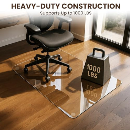 VASUHOME Heavy-Duty Tempered Glass Chair Mat, 31 x 48 Inch Large Office Floor Mat for Carpet or Hardwood Floors, 1/5" Thick with 12 Anti-Slip Pads - size: 31" x 48" w/o Lip