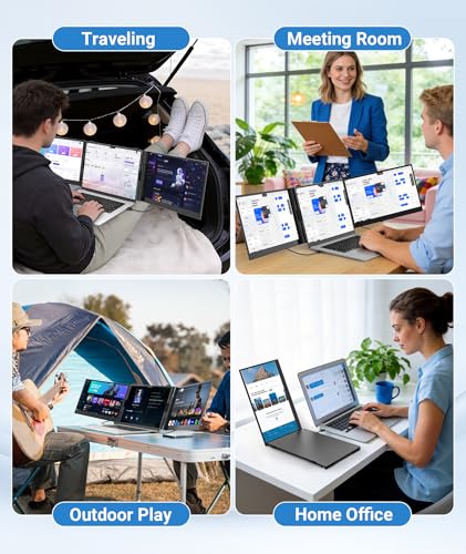 14" Triple Laptop Screen Extender, 2.2lb Ultra-Thin Portable Monitor - color: Gray
