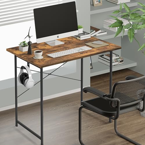 YSSOA Computer Desk Home Office Work Study Writing Modern Simple Table with Headphone Hooks - color: Deep Brown, size: 32 Inch