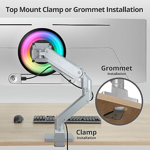 AVLT Single Monitor Arm Desk Mount for 34-57" Screens, Heavy Duty - Gray | Fits One 44 lb Heavy Duty Monitor – Full Motion Height, Swivel, Tilt, Rotation – VESA 200x200, 200x100, 100x100, 75x75 - color: Gray-34 to 57 Inch