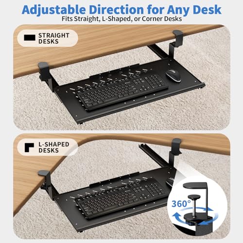 Keyboard Tray Under Desk - Full Metal Slide Out Holder, Rust-Resistant & Scratch-Proof, 26x13" Tray, Double C-Clamps for L Shape/Regular Desks, Standing/Sitting Workstation(Black-A) - color: Black
