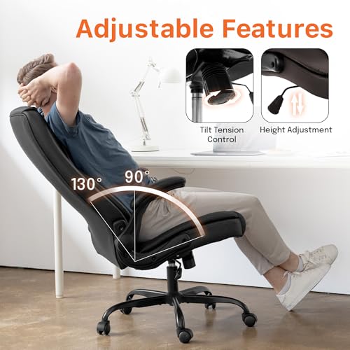NEO CHAIR Office Desk Chair, High Back PU Leather with Flip-up Arms, Black | Ergonomic Tall Computer Desk Chair Comfy, Height Adjustable, Swivel Rolling Wheels for Office Home Gaming Study - color: Black