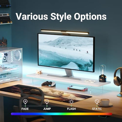 AFOOYO Monitor Stand Riser,31.5-Inch LED Light Wood Computer Monitor Stand with Adjustable Acrylic Legs,Desk Accessories Desktop Organizer Stand for, Computer,Laptop,Printer,PC TV Screen Riser,White