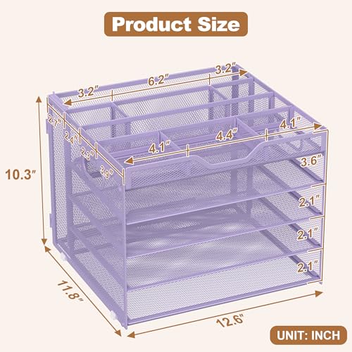 Docnest 5 Tier Desk Organizer with Hanging File Folder Holder&Tray, Purple - color: Purple, size: 12.6" x 11.8" x 10.3"