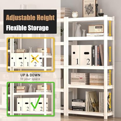 PrimeZone 27.6" W x 11.8" D x 59.8" H White Book Shelf, 5-Tier Bookcase | Modern Open Design, Adjustable Shelves, Standing Display Organizer for Books, Plants & Décor, Sturdy Double-layered Columns - size: 27.6" W x 11.8" D x 59.8" H