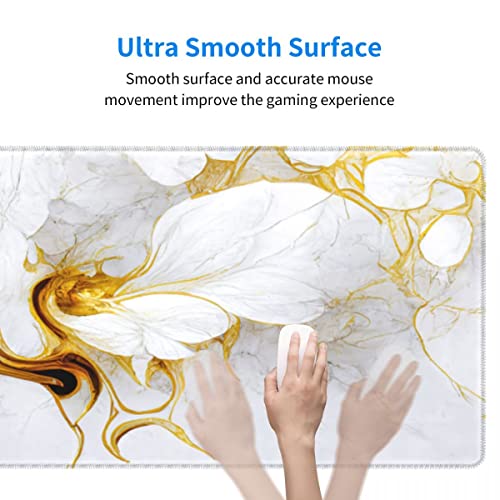 Desk Pad,Office Desk Mat 31.5"×11.8" Large Gaming Mouse Pad,Extended Computer Mouse Pad,Waterproof Thick Big Mouse Pads with Non-Slip Rubber Base Office Home White Gold Marble Flower - color: Xl01-15 White Gold Marble Flower, size: 31.5 x 11.8 in