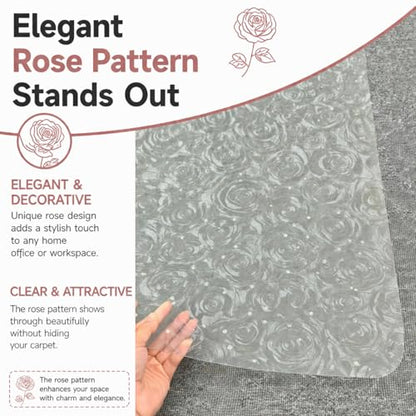 36" x 48" Rose Pattern Office Chair Mat, Clear Carpet Floor Protector - size: 36"x 48" with Rose Pattern