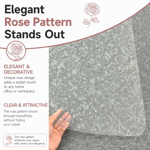 36" x 48" Rose Pattern Office Chair Mat, Clear Carpet Floor Protector - size: 36"x 48" with Rose Pattern