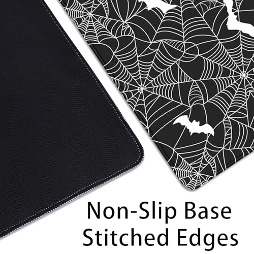 Black Spider Web Desk Pad Mouse Pad,Large Gaming Bat Mouse Mat with Stitched Edges,Non-Slip Waterproof Rubber Base Mousepad for Office Work Home Desk Mat(27.5X11.8 in) - color: Spider Webs and Bats
