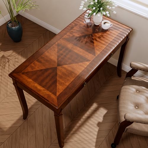 Solid Wood Writing Desk, Home Office Desks with 2 Storage Drawers, 46" Mid-Century Modern Walnut Tables, Computer Desk for Home Office, Easy Assembly Vanity Desk, Study Table Station BSZDR200 - size: 46.06"
