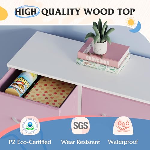 WLIVE 7 Drawer Dresser TV Stand, Entertainment Center, Media Console Table with Metal Frame and Wood Top for TV up to 45 inch, Chest of Drawers for Bedroom, Living Room, A-Pink - color: A-pink