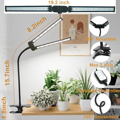 LED Grow Light, 6000K White Full Spectrum Clip Plant Growing Lamp | with Rotatable Dual Head for Indoor Desk Plants,Dimmable & Timer 4/8/12H,High Power Output for Faster Growth,1-Head - size: 1 Tube