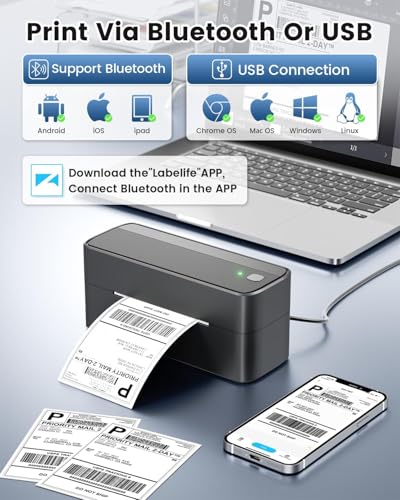 Phomemo Bluetooth Shipping Label Printer, 241BT 4X6 Wireless Thermal Printer for Samll Business, Label Printers for Shipping Package, Compatible with iPhone, Android, Amazon, Shopify, UPSP, Gray - color: Gray