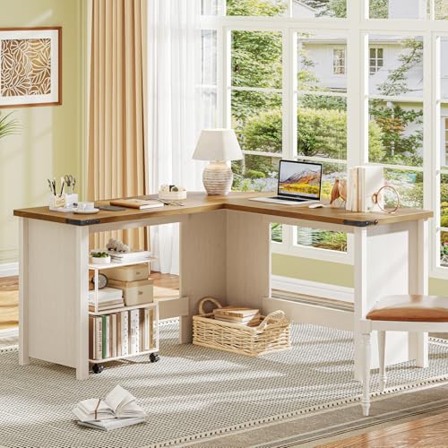 Vabches Farmhouse 50.39" L Shaped Executive Desk, Unique White - color: 50.39in Unique White With L-shaped
