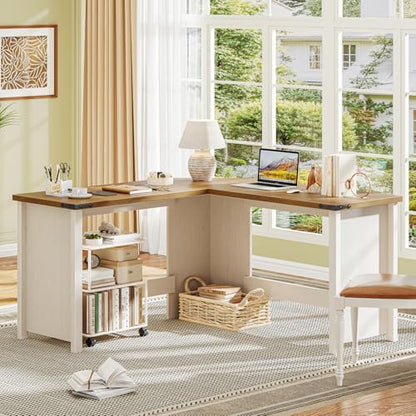 Vabches Farmhouse 50.39" L Shaped Executive Desk, Unique White - color: 50.39in Unique White With L-shaped