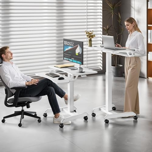 PEGZONE 31'' Standing Rolling Desk with Keyboard Tray for Classroom, White