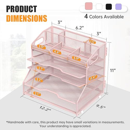 YINGHUA 5-Tier Mesh Desk Organizer, Letter Tray - Pink - color: 5 Tier-pink